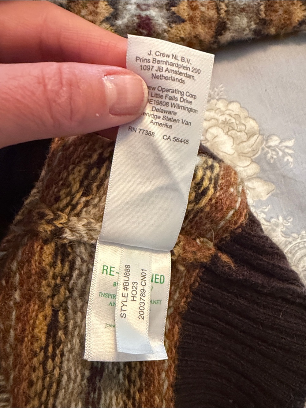 J. Crew Men's Fair Isle Crewneck 100% Wool Sweater in Brown / Cream Sz. Medium - Picture 4 of 6